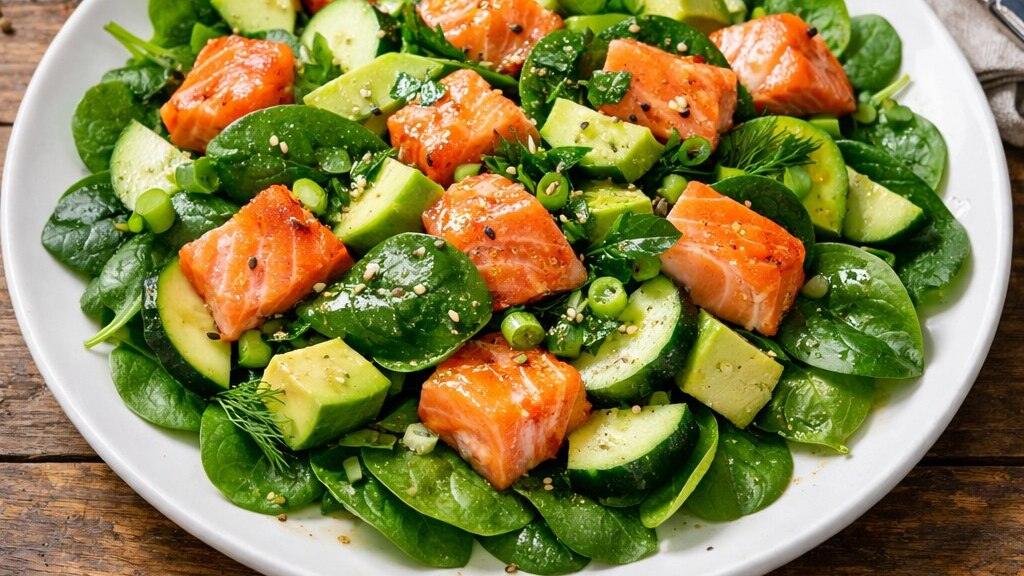 Рецепт салат с запеченным лососем